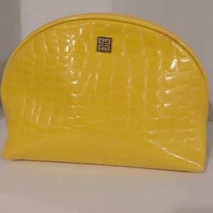 Givenchy yellow faux leather half-moon cosmetic bag with a croc-emboss